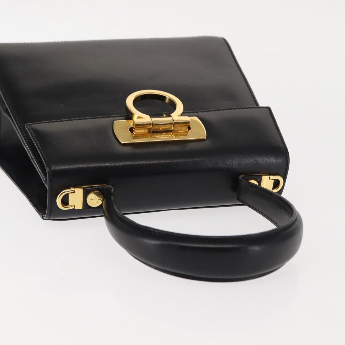 Salvatore Ferragamo Gancini Hand Bag Leather Black Gold Auth 146862