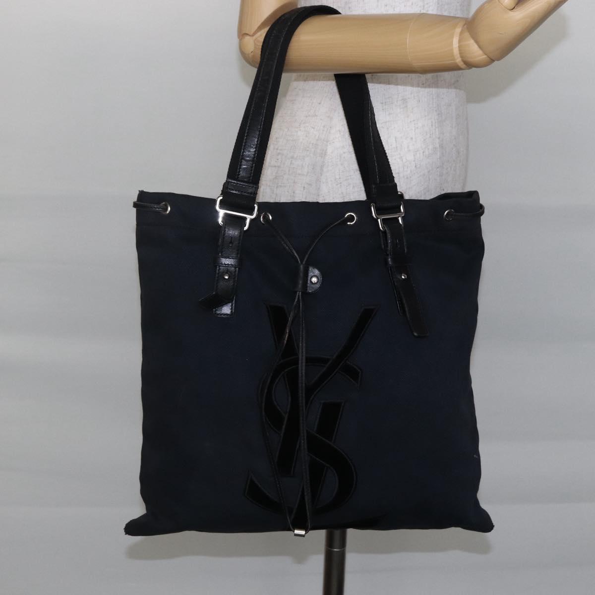 SAINT LAURENT Kahala Tote Bag Canvas Black Silver 121631 Auth 146863