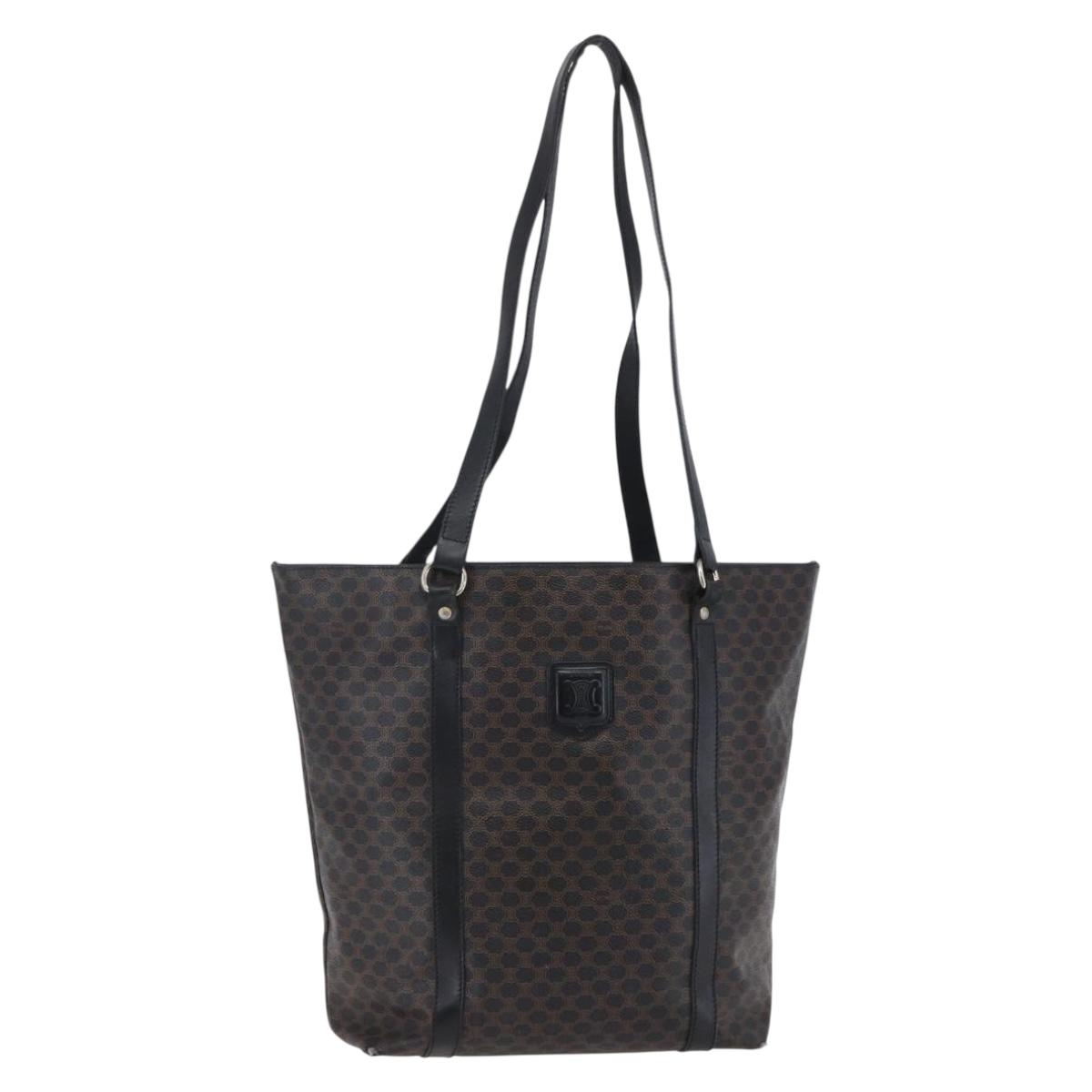 CELINE Macadam Canvas Tote Bag PVC Leather Black Gold Auth 146865