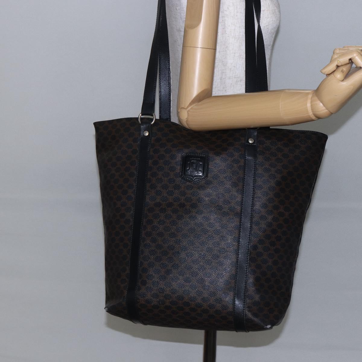 CELINE Macadam Canvas Tote Bag PVC Leather Black Gold Auth 146865