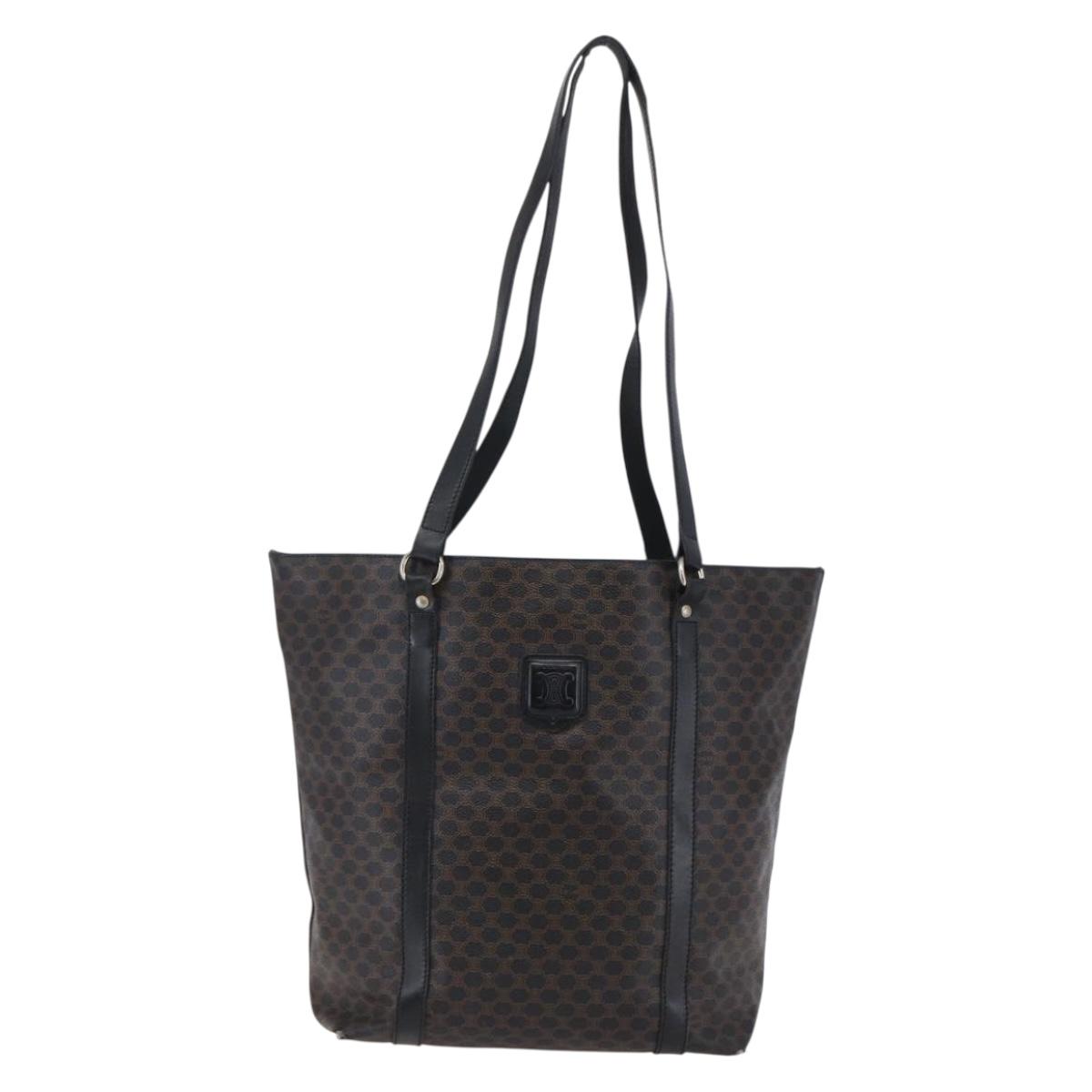 CELINE Macadam Canvas Tote Bag PVC Leather Black Gold Auth 146865