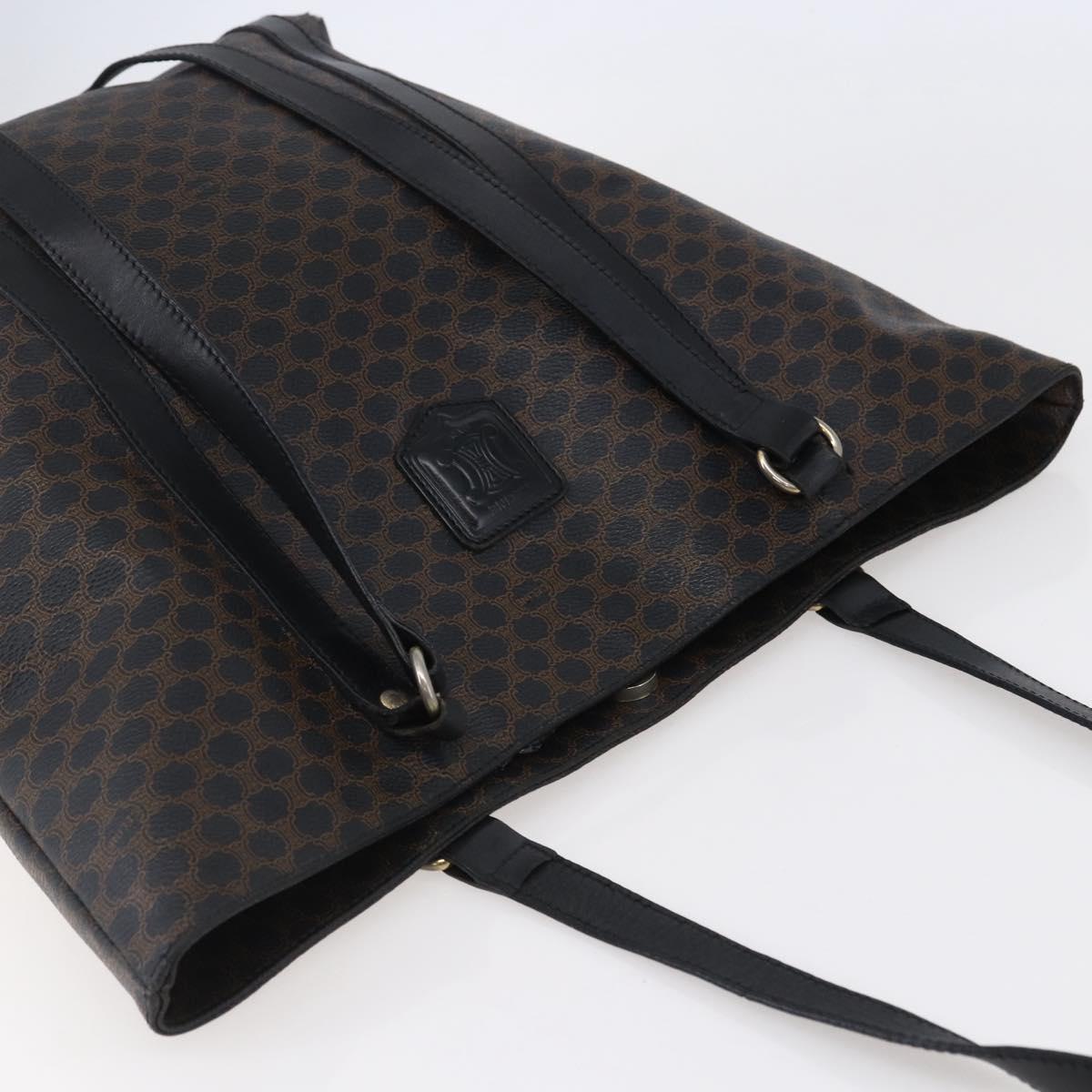 CELINE Macadam Canvas Tote Bag PVC Leather Black Gold Auth 146865