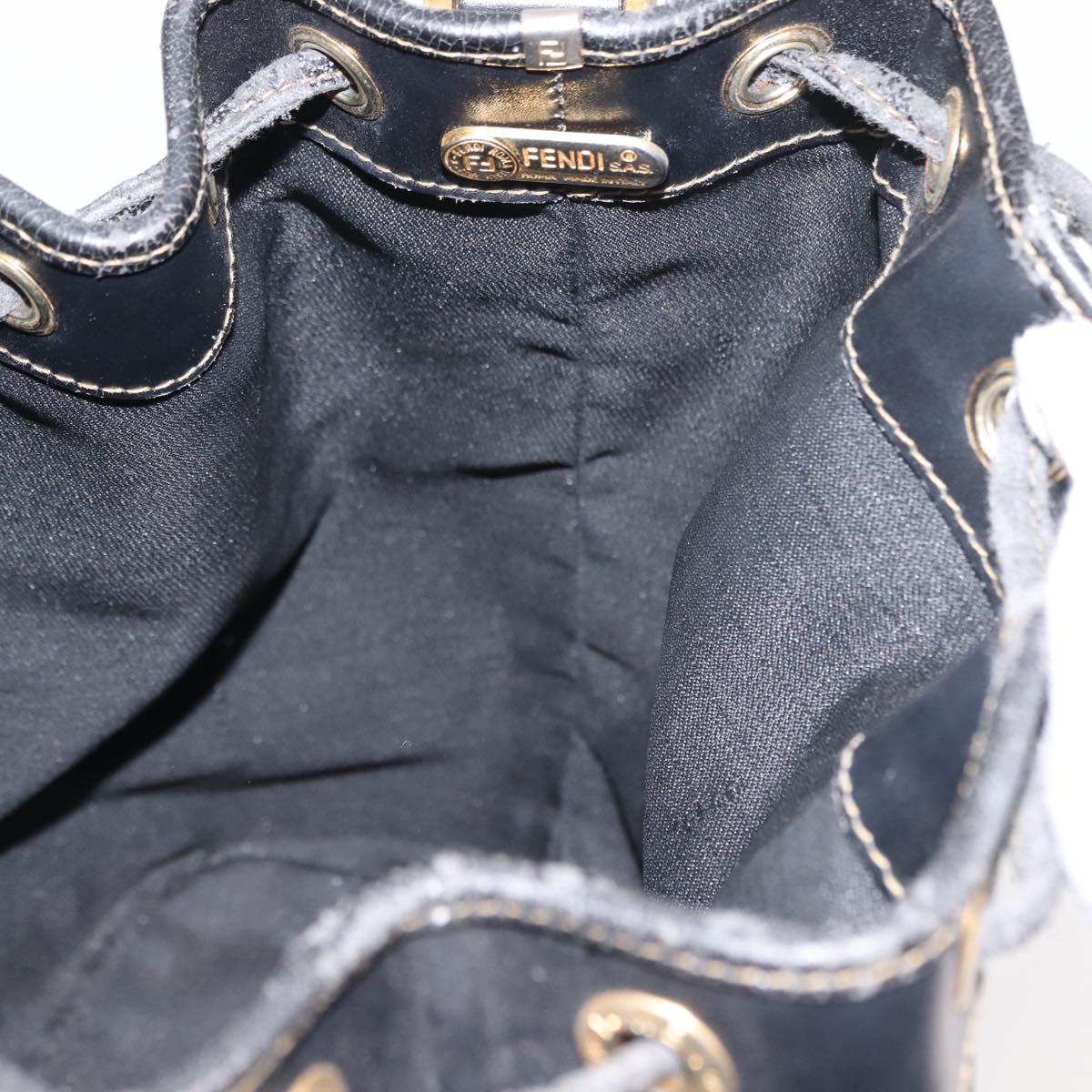 FENDI Pecan Canvas Shoulder Bag PVC Black Brown gold Auth 146873