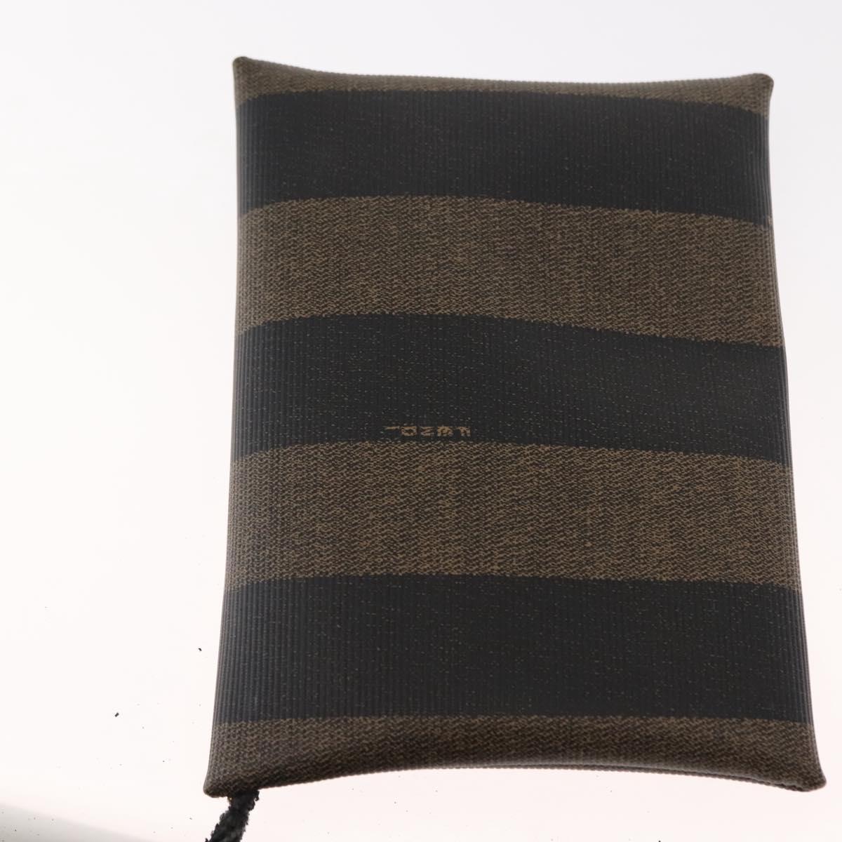 FENDI Pecan Canvas Shoulder Bag PVC Black Brown gold Auth 146873