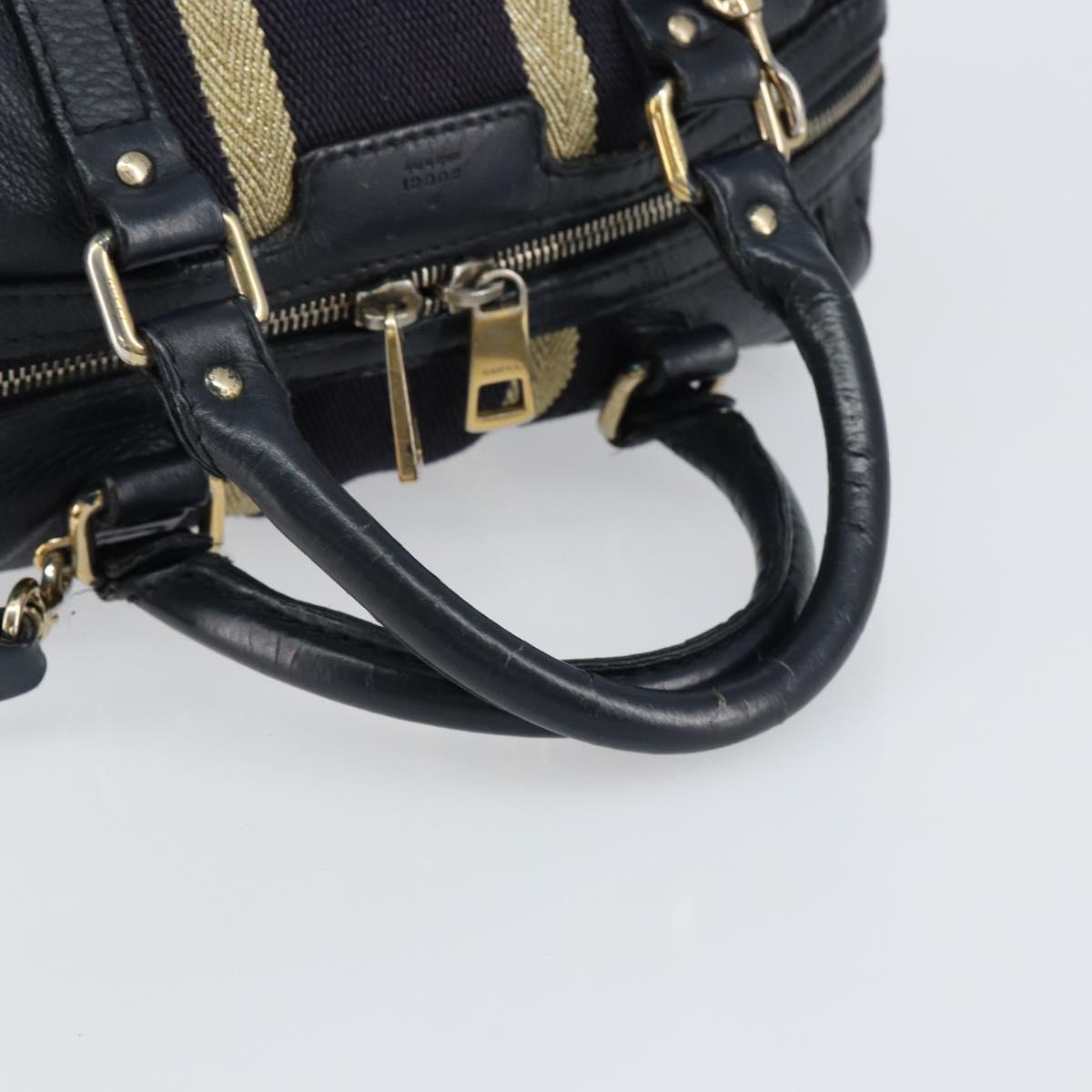 GUCCI Hand Bag Leather 2way Navy Gold 269876 Auth 146876
