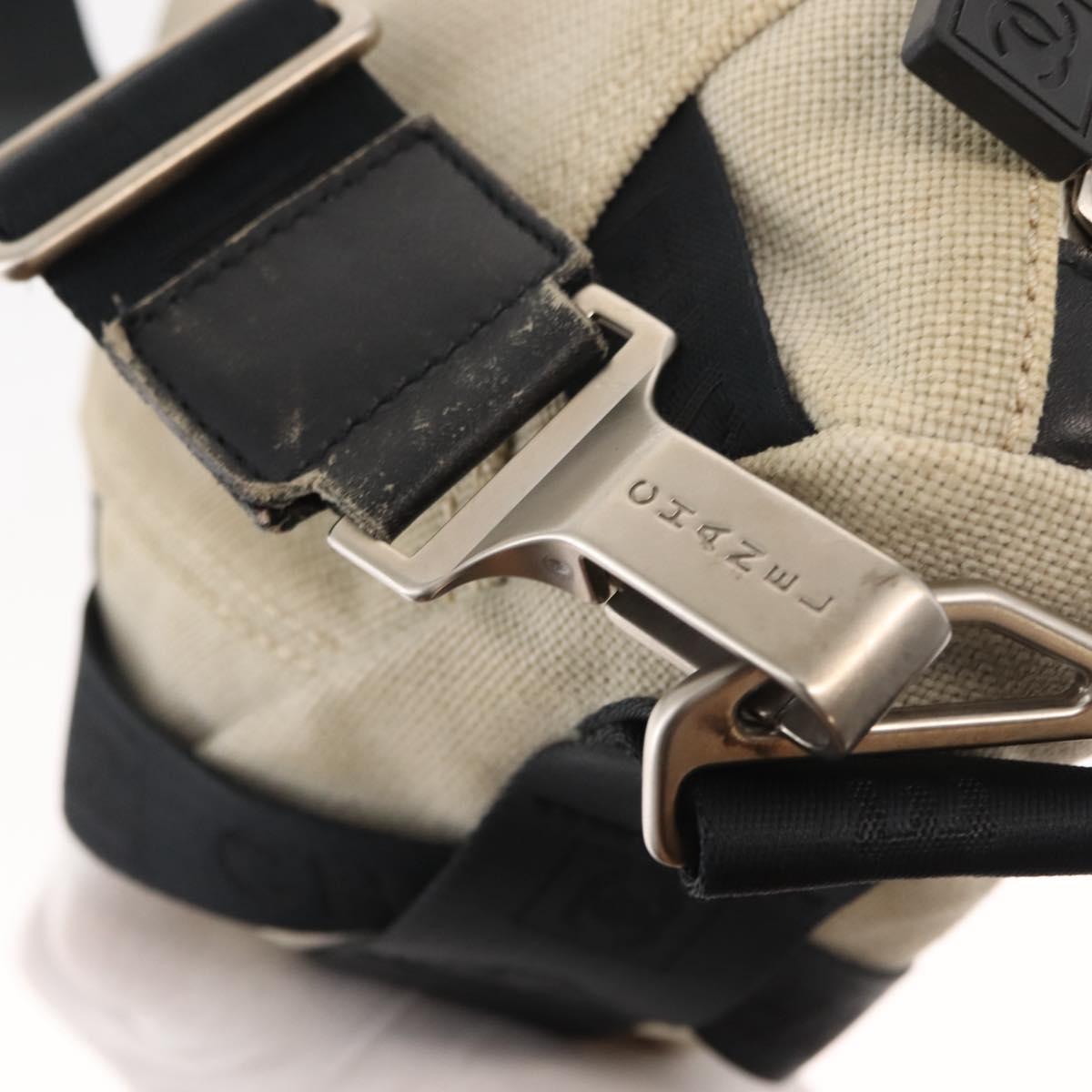 CHANEL Sports COCO Mark Shoulder Bag Canvas Beige Silver CC Auth 146878