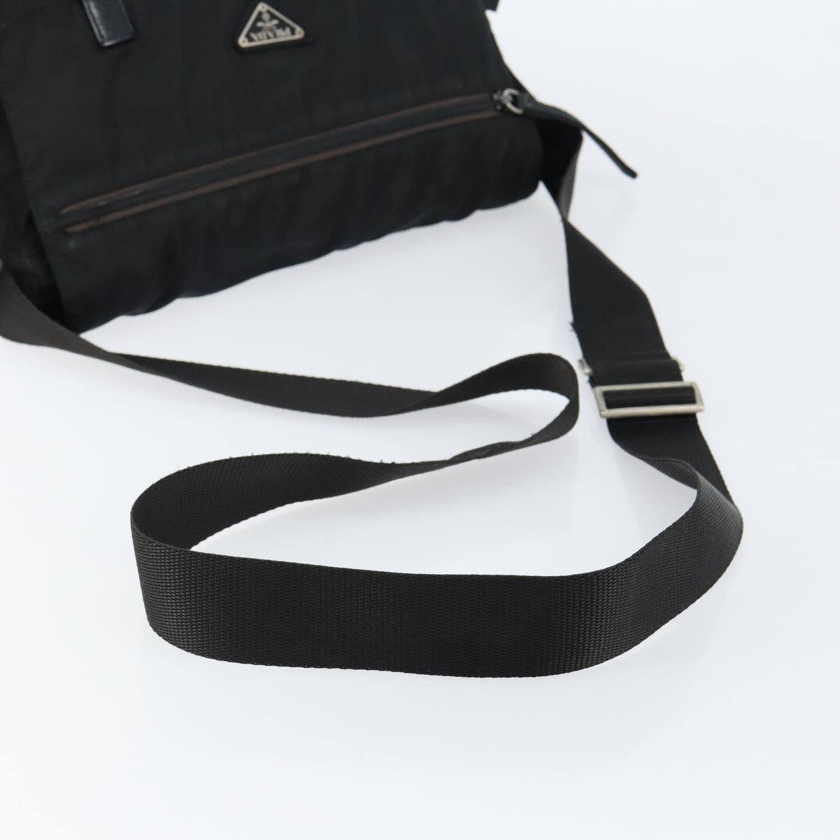 PRADA Shoulder Bag Nylon Black Silver Auth 146879