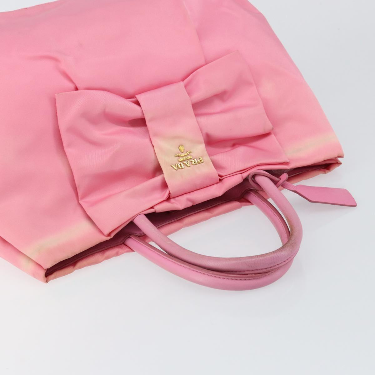 PRADA Hand Bag Nylon Pink Gold Auth 146881