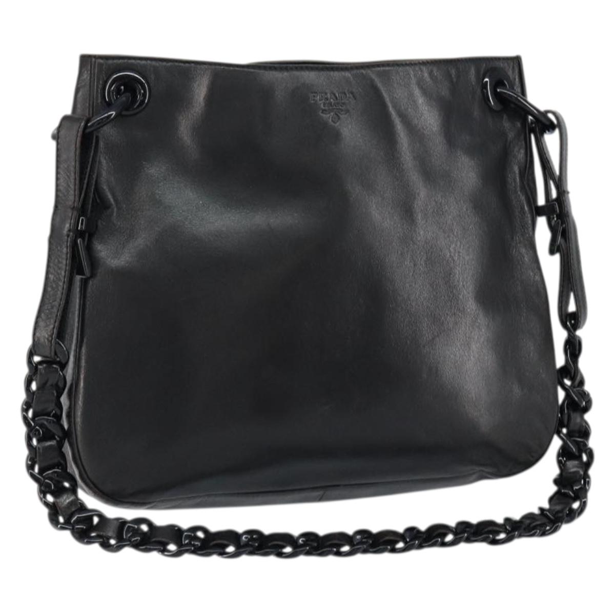PRADA Chain Shoulder Bag Leather Black Auth 146885