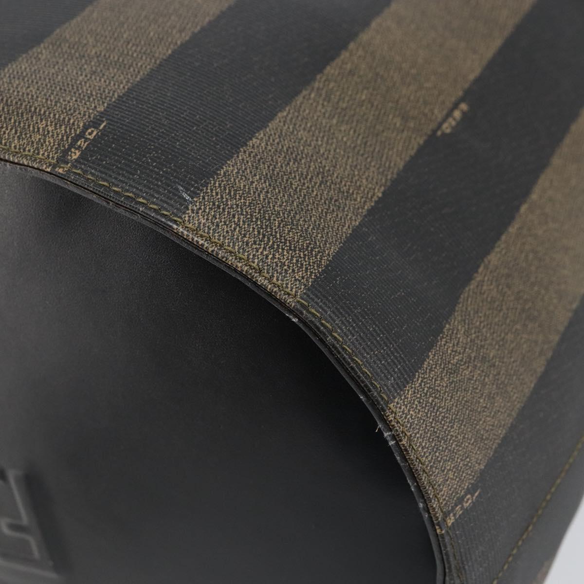 FENDI Pecan Canvas Shoulder Bag PVC Black Brown Auth 146897