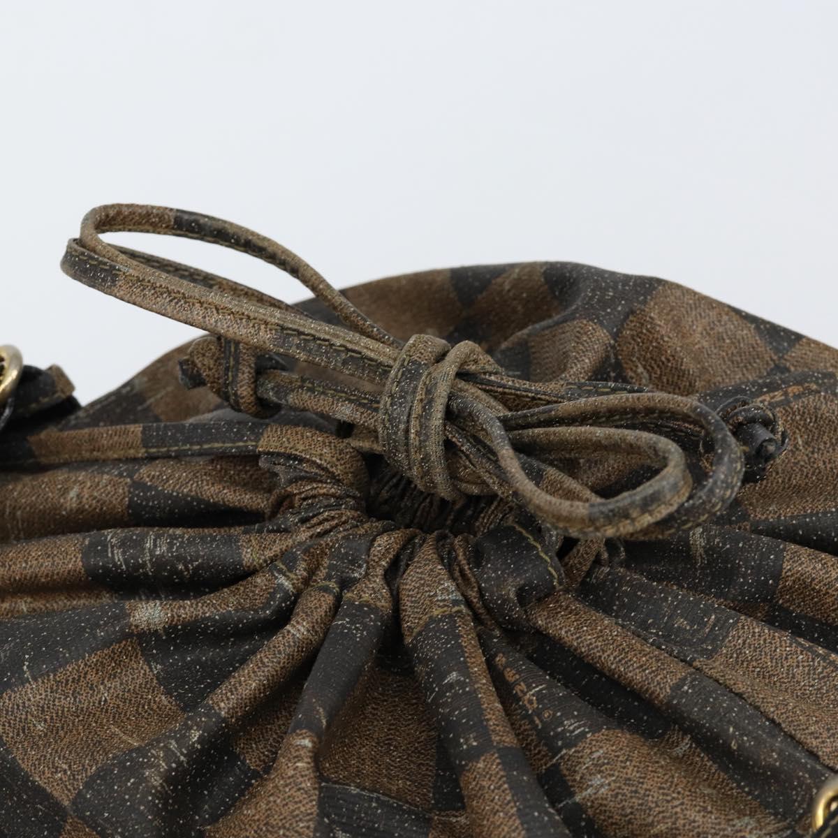 FENDI Pecan Canvas Shoulder Bag PVC Black Brown Auth 146897