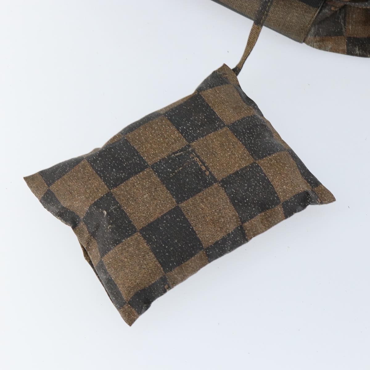 FENDI Pecan Canvas Shoulder Bag PVC Black Brown Auth 146897