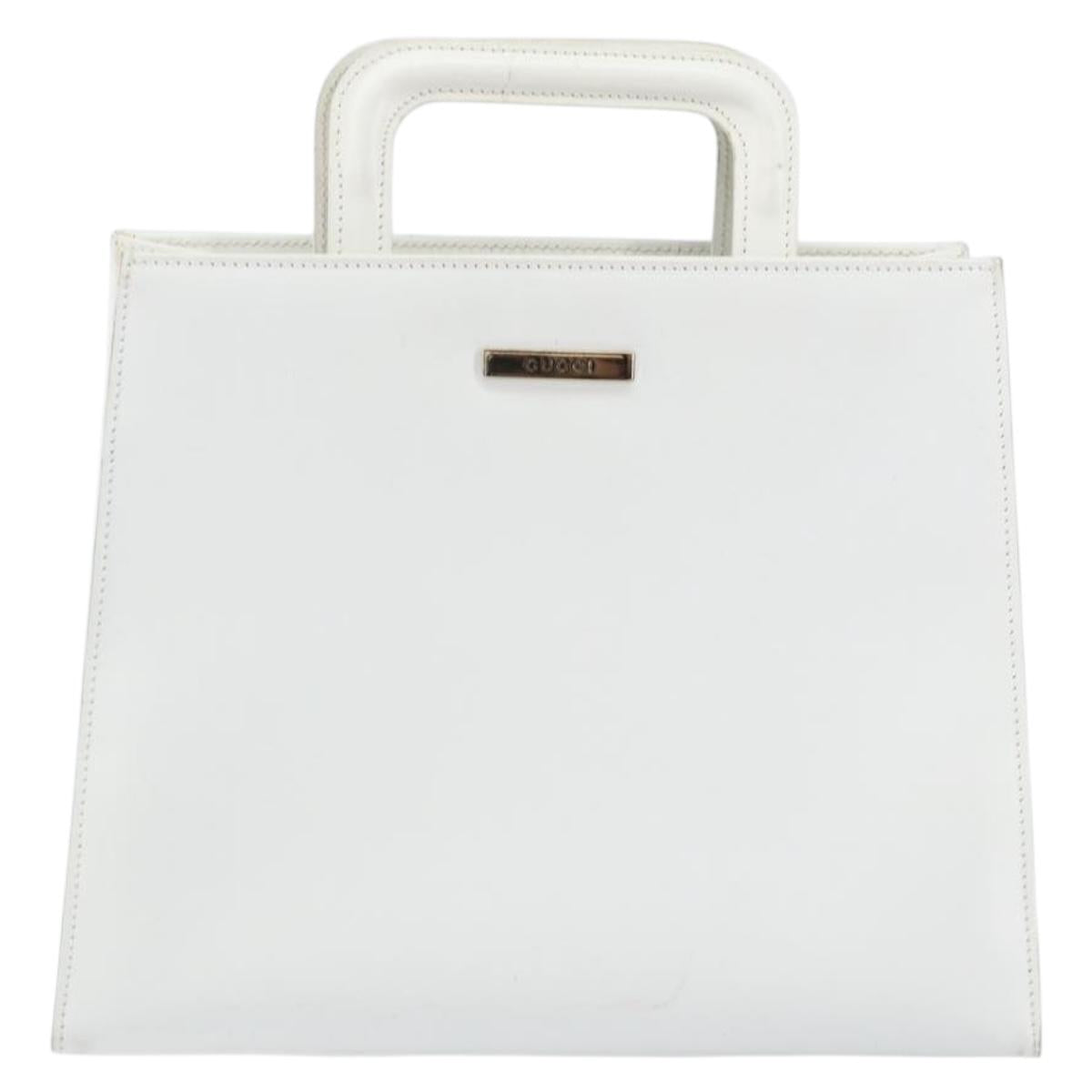 GUCCI Hand Bag Leather White Gold 001 2122 1773 Auth 146899