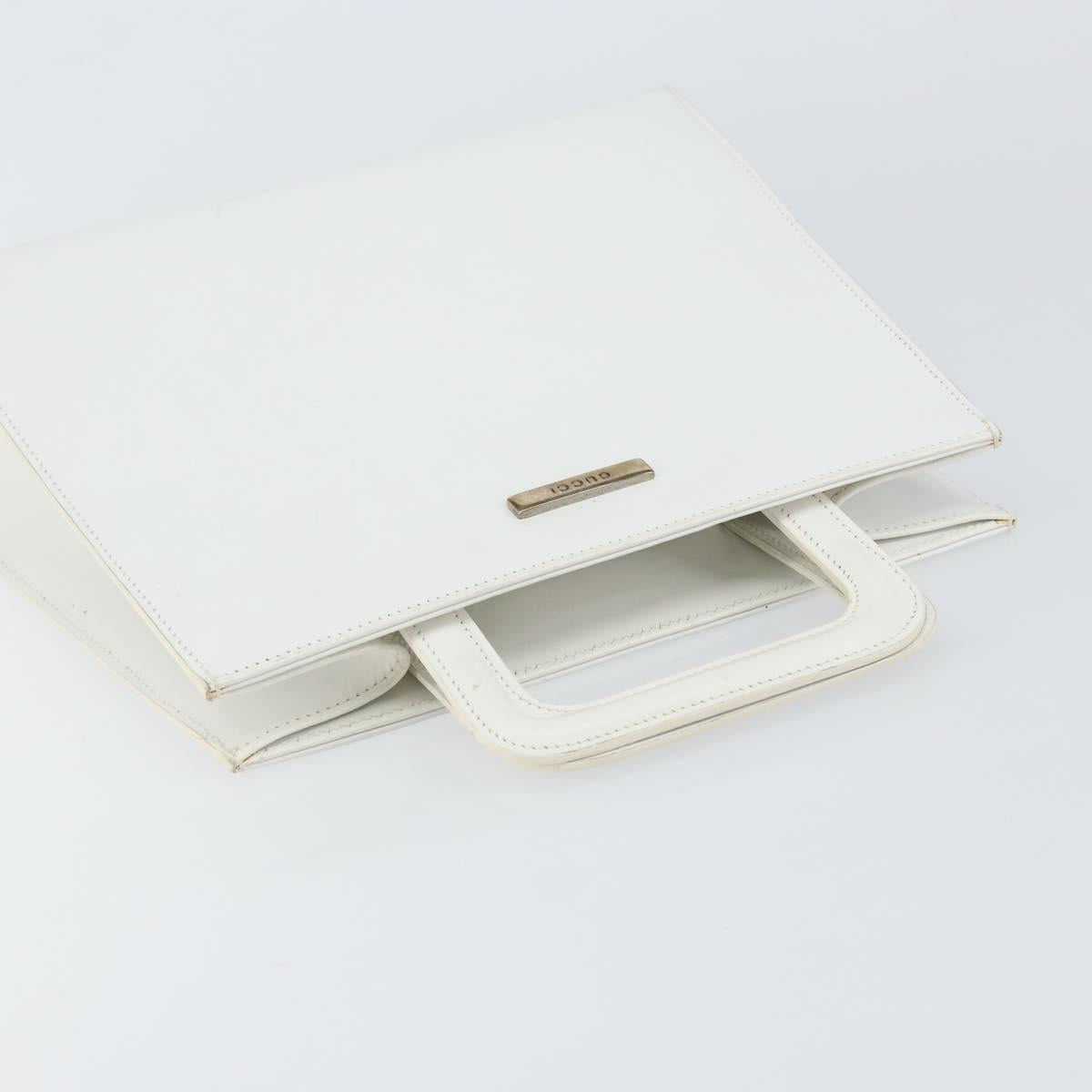 GUCCI Hand Bag Leather White Gold 001 2122 1773 Auth 146899