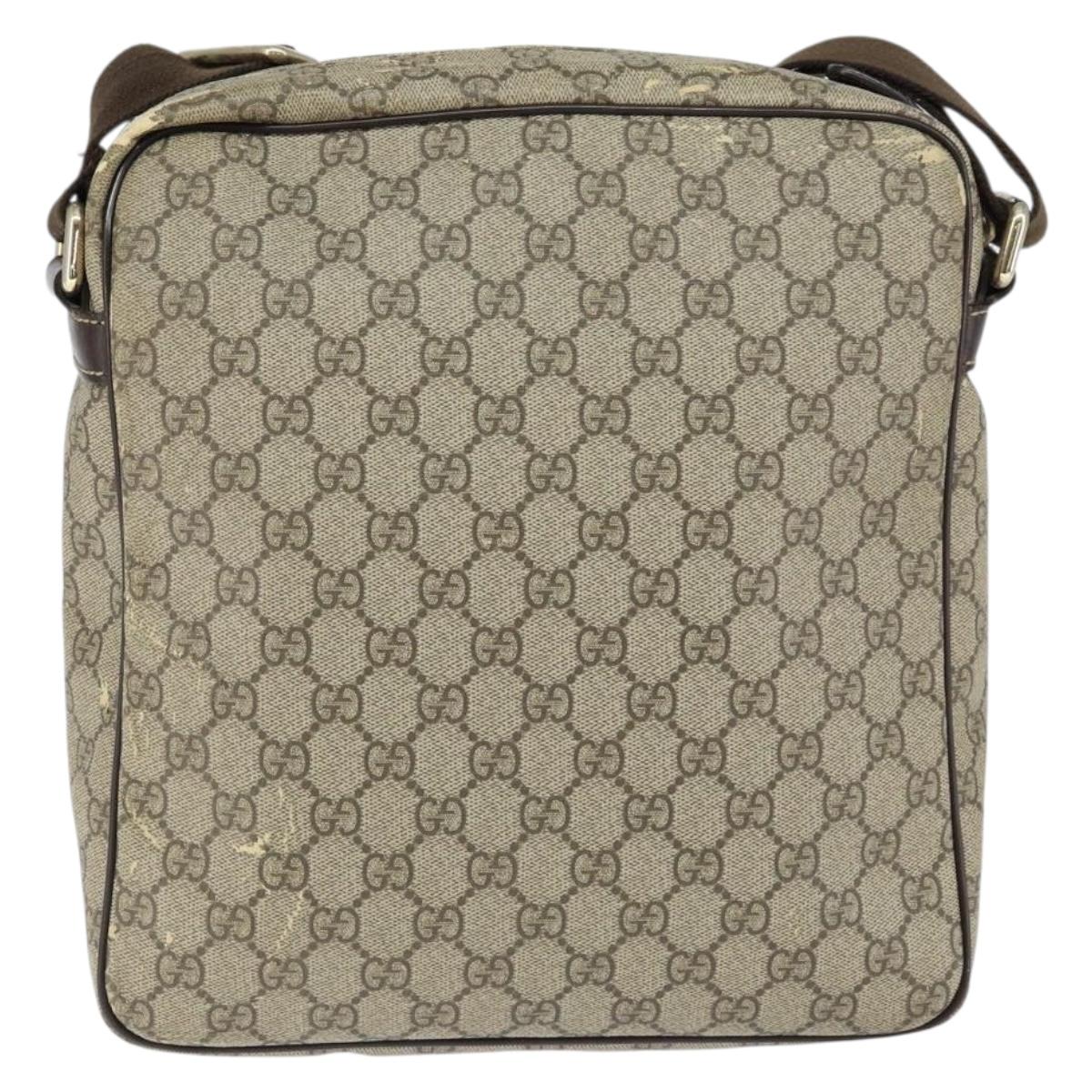 GUCCI GG Supreme Shoulder Bag PVC Brown Gold 201448 Auth 146911