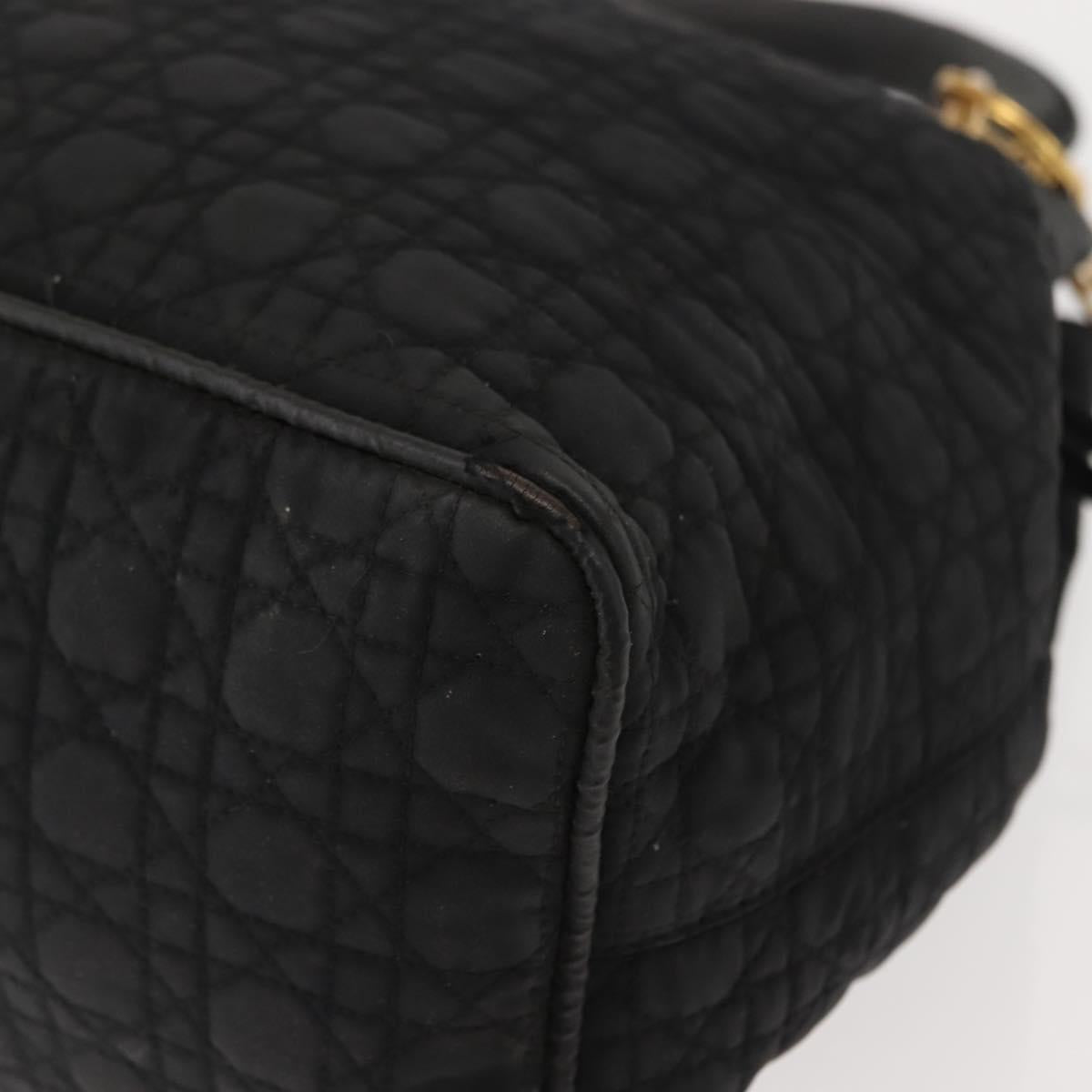 Christian Dior Lady Dior Canage Hand Bag Nylon Black Gold Auth 146913