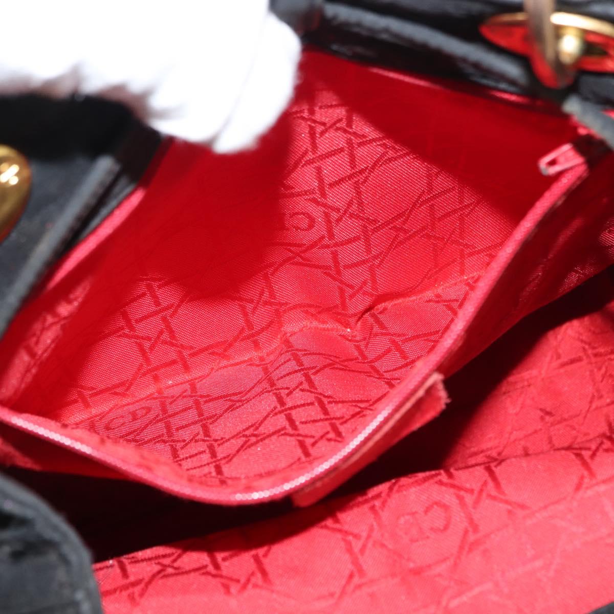 Christian Dior Lady Dior Canage Hand Bag Nylon Black Gold Auth 146913