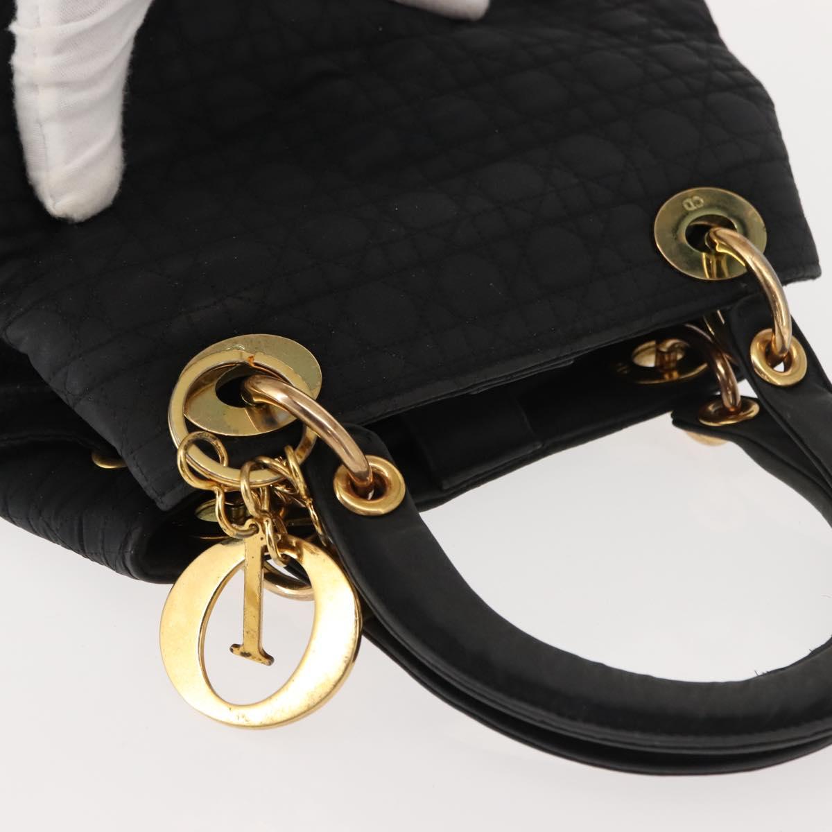 Christian Dior Lady Dior Canage Hand Bag Nylon Black Gold Auth 146913