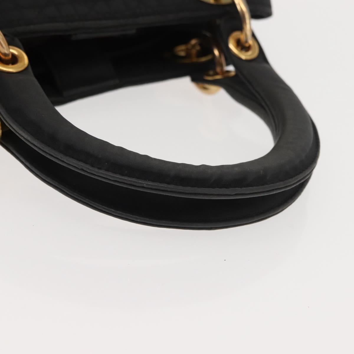 Christian Dior Lady Dior Canage Hand Bag Nylon Black Gold Auth 146913