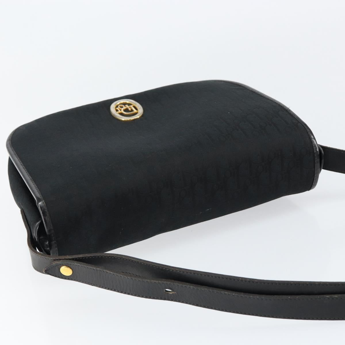 Christian Dior Trotter Canvas Shoulder Bag Black Gold Auth 146914