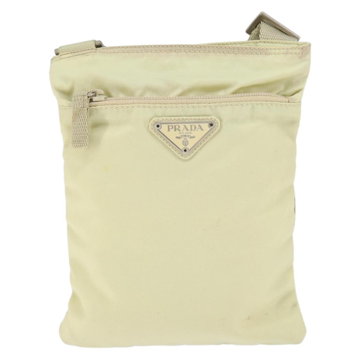 PRADA Shoulder Bag Nylon Ivory Silver Auth 146915