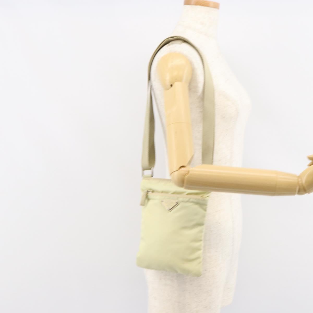 PRADA Shoulder Bag Nylon Ivory Silver Auth 146915