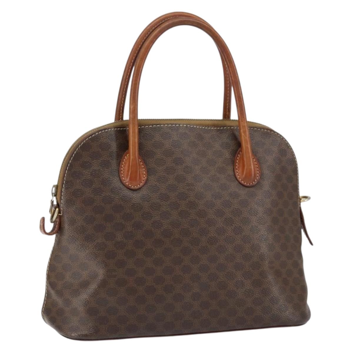 CELINE Macadam Canvas Hand Bag PVC Leather Brown Gold Auth 146916