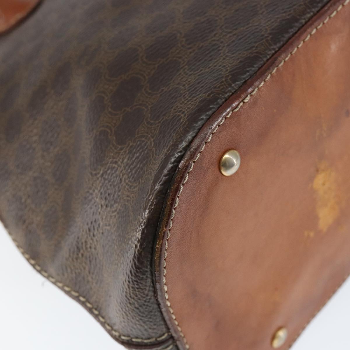 CELINE Macadam Canvas Hand Bag PVC Leather Brown Gold Auth 146916