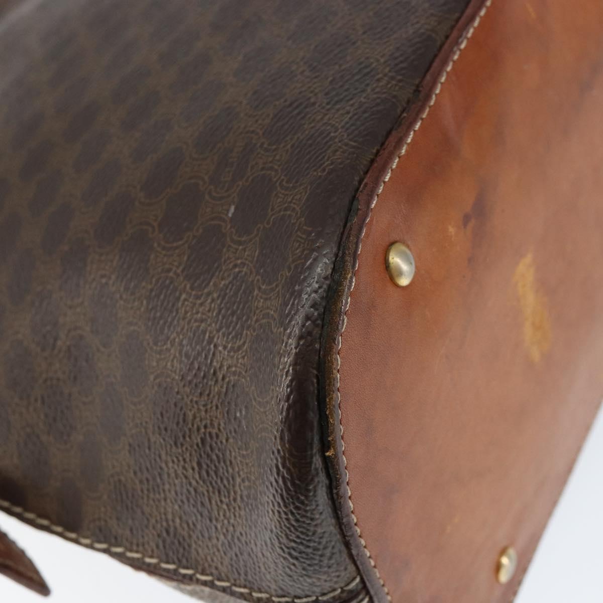 CELINE Macadam Canvas Hand Bag PVC Leather Brown Gold Auth 146916