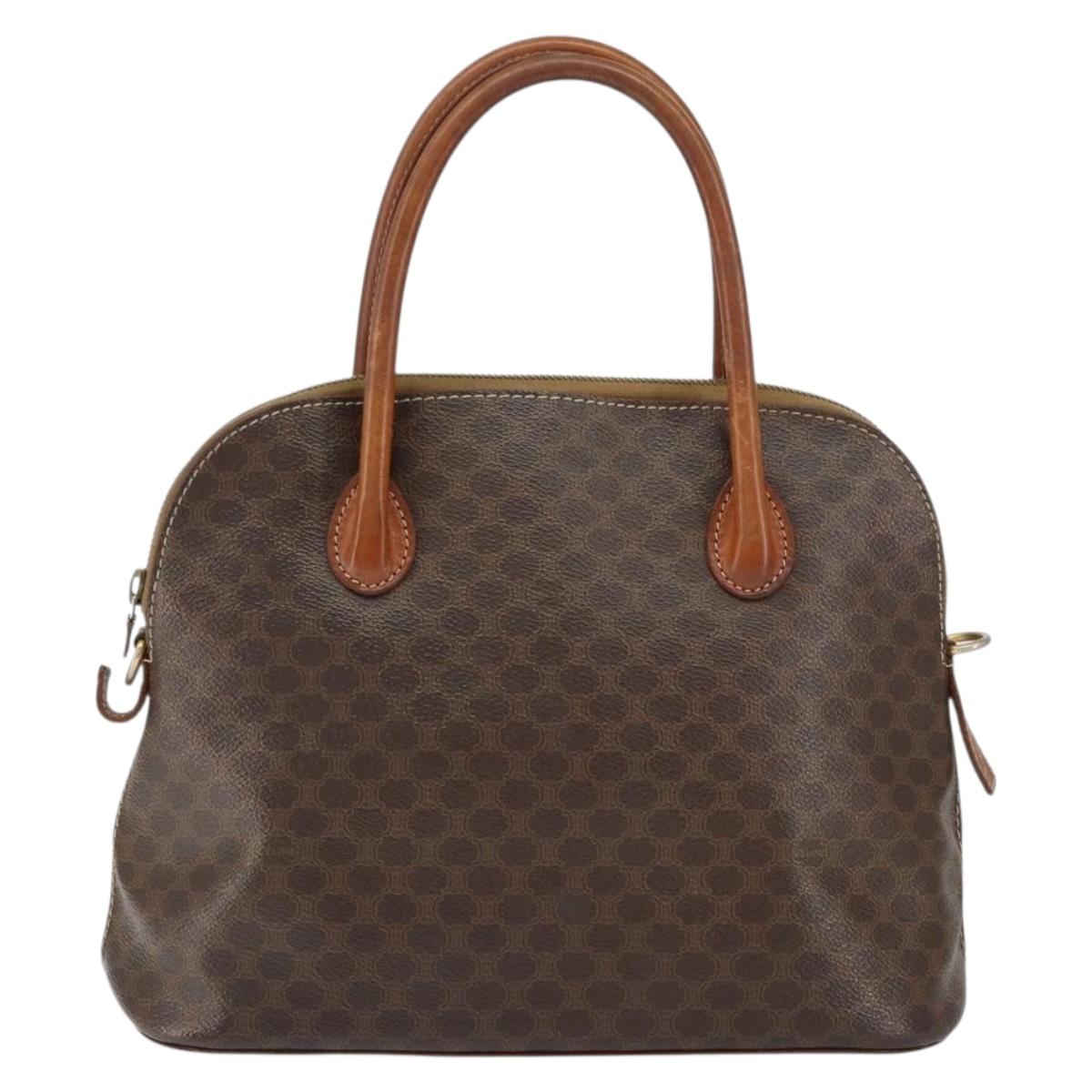 CELINE Macadam Canvas Hand Bag PVC Leather Brown Gold Auth 146916