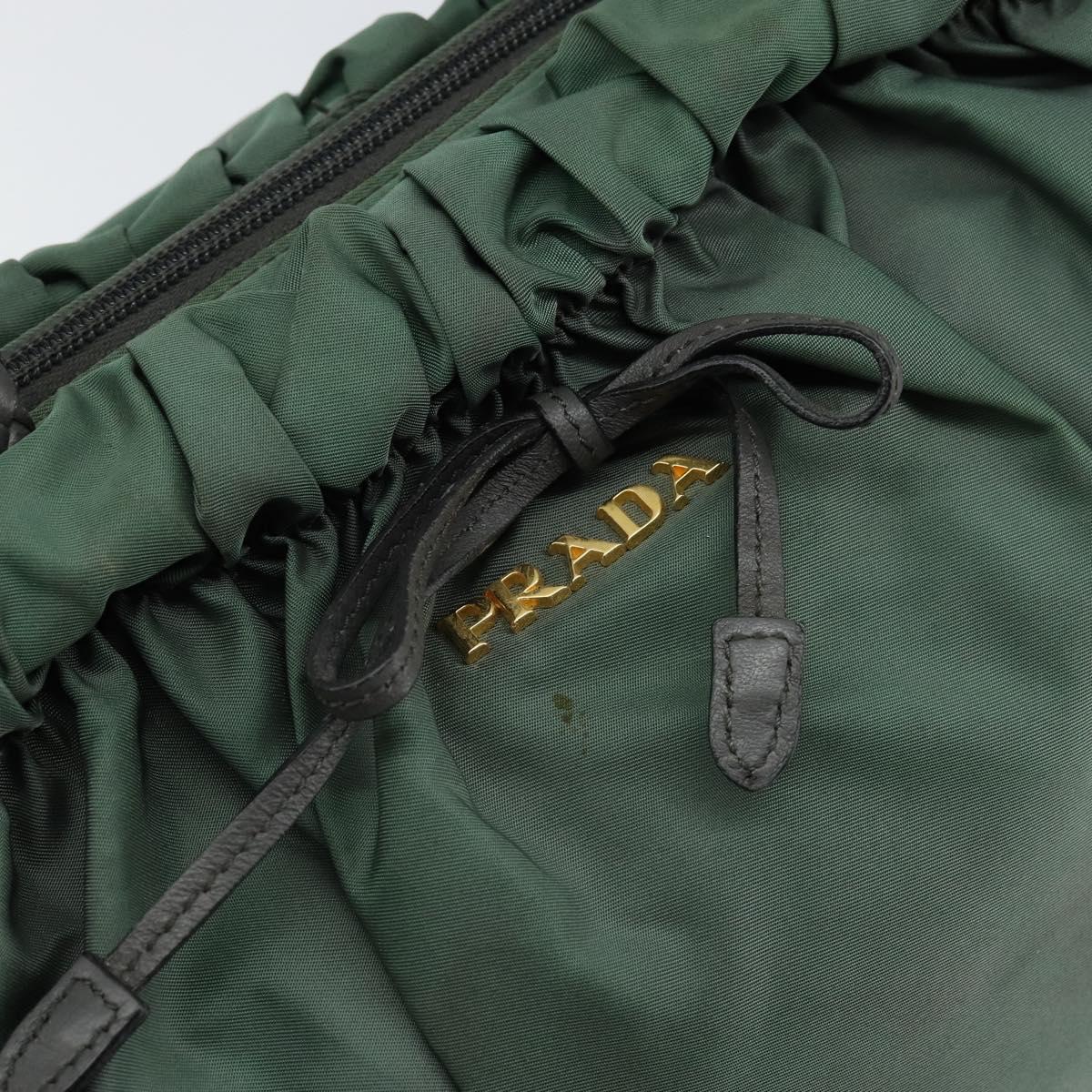PRADA Hand Bag Nylon Green Gold Auth 146925