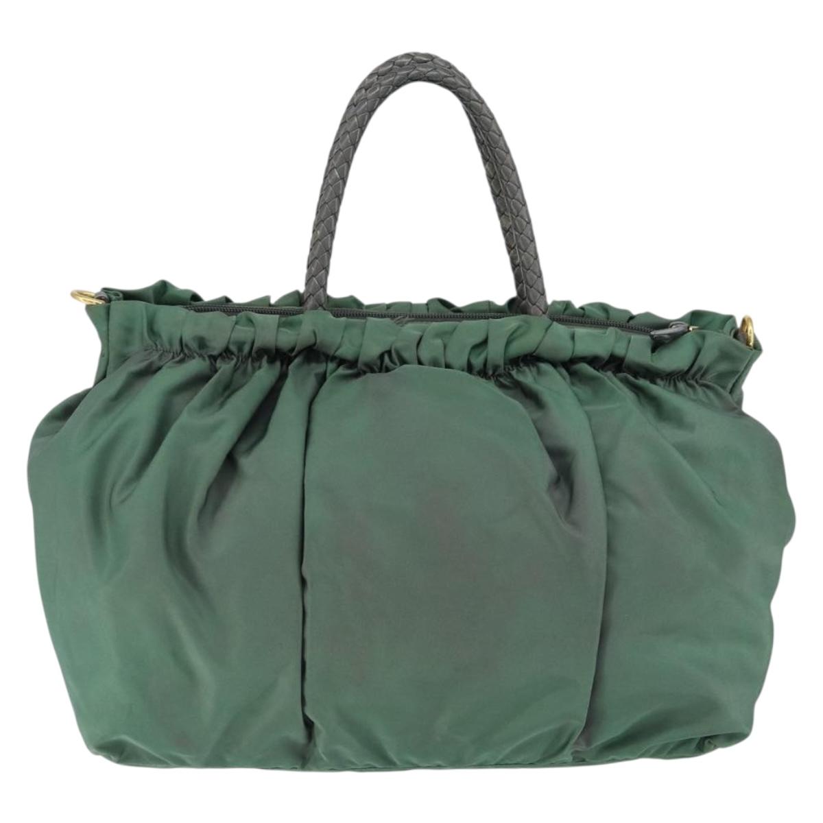 PRADA Hand Bag Nylon Green Gold Auth 146925