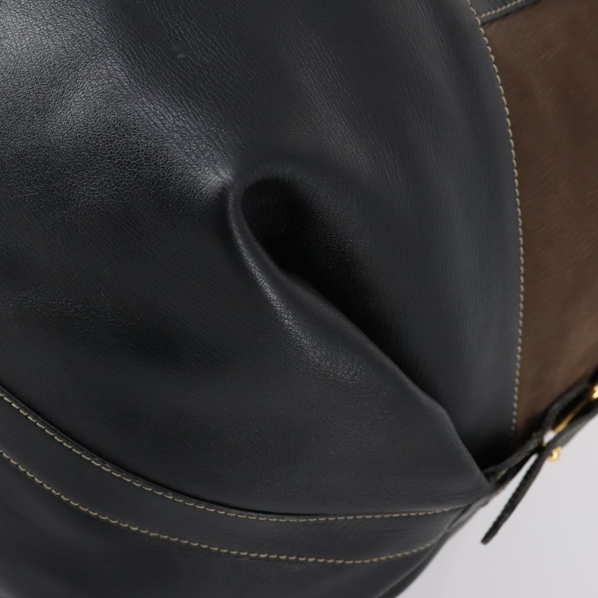 LOEWE Velazquez Boston Bag Leather Brown Gold Auth 146927