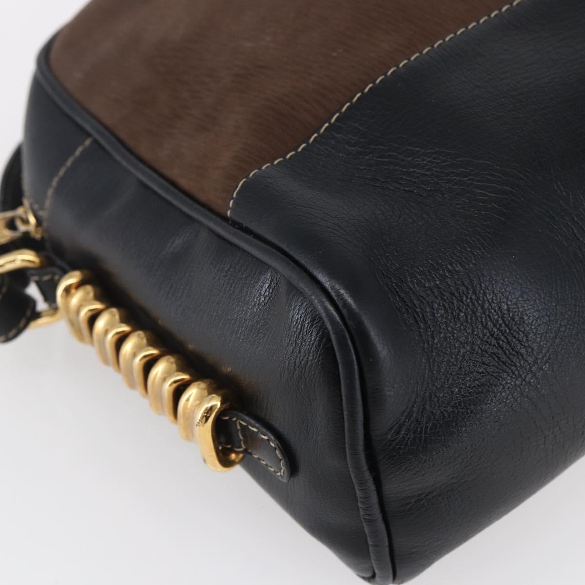 LOEWE Velazquez Shoulder Bag Leather Brown Gold Auth 146928