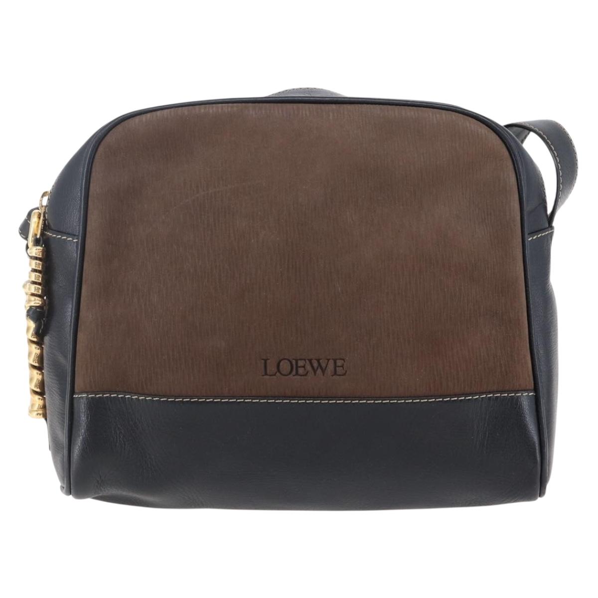 LOEWE Velazquez Shoulder Bag Leather Brown Gold Auth 146928
