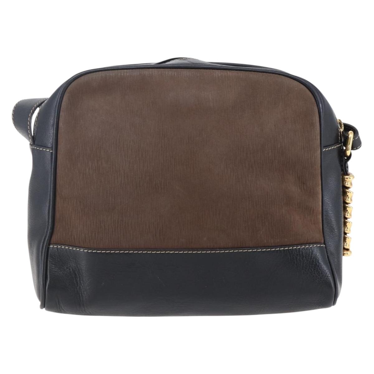 LOEWE Velazquez Shoulder Bag Leather Brown Gold Auth 146928