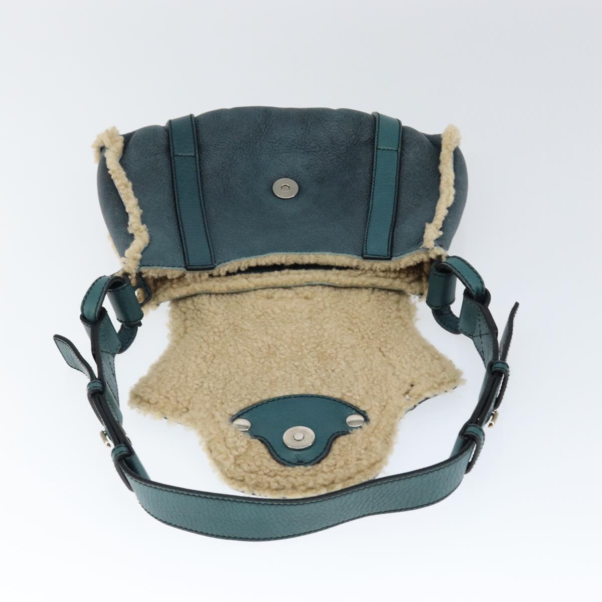 Salvatore Ferragamo Gancini Shoulder Bag Mouton Green Silver Auth 146931V