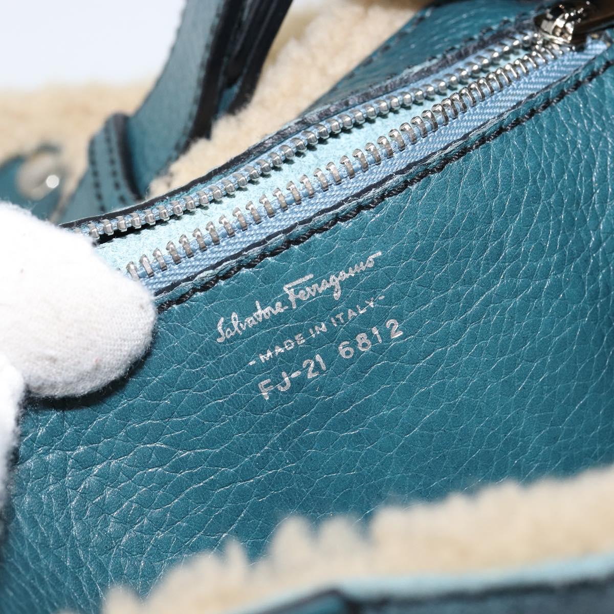 Salvatore Ferragamo Gancini Shoulder Bag Mouton Green Silver Auth 146931V