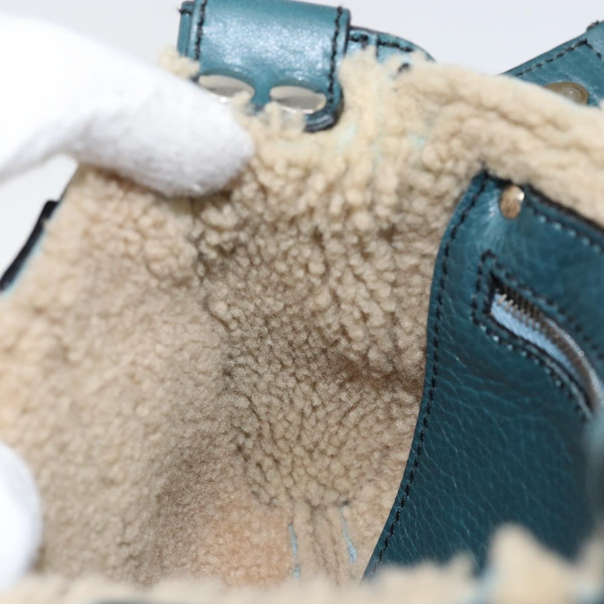 Salvatore Ferragamo Gancini Shoulder Bag Mouton Green Silver Auth 146931V