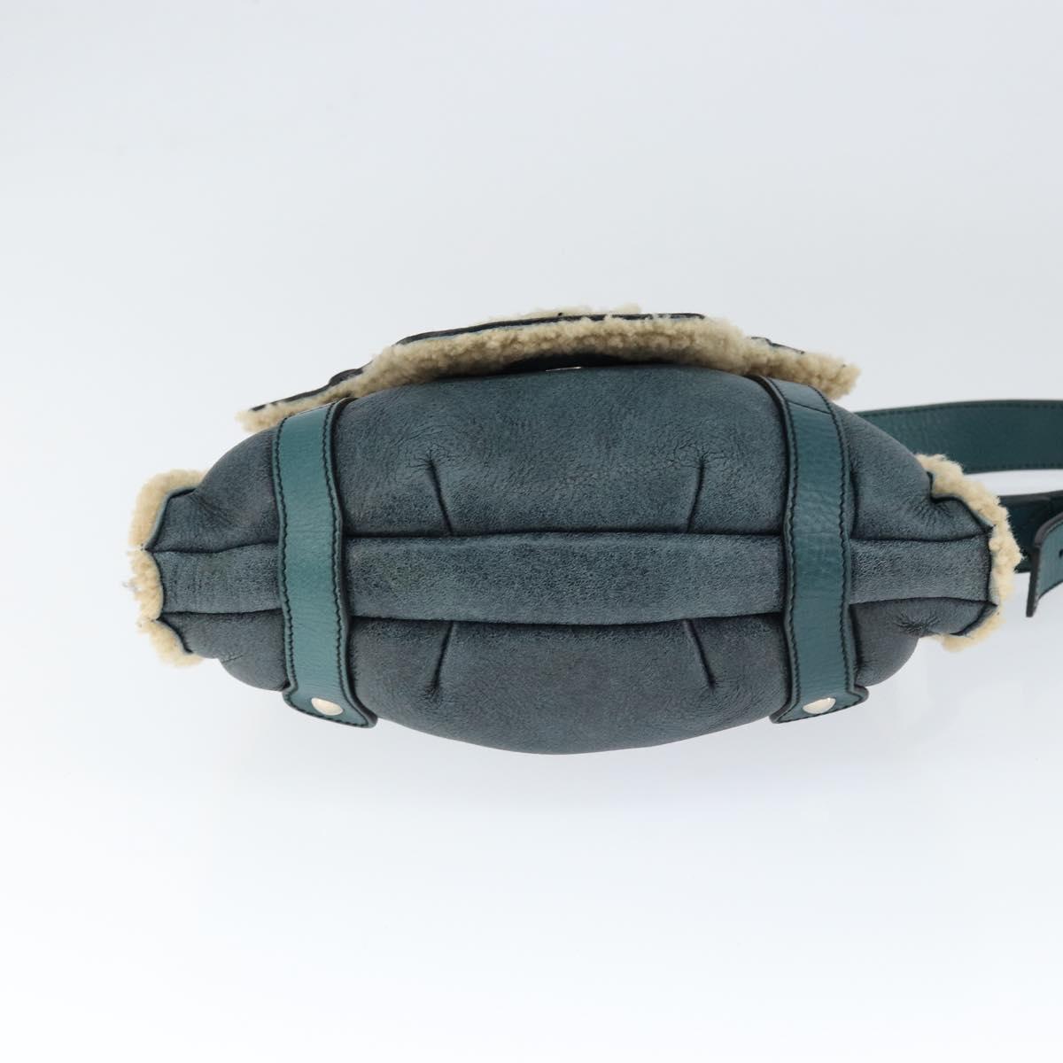 Salvatore Ferragamo Gancini Shoulder Bag Mouton Green Silver Auth 146931V