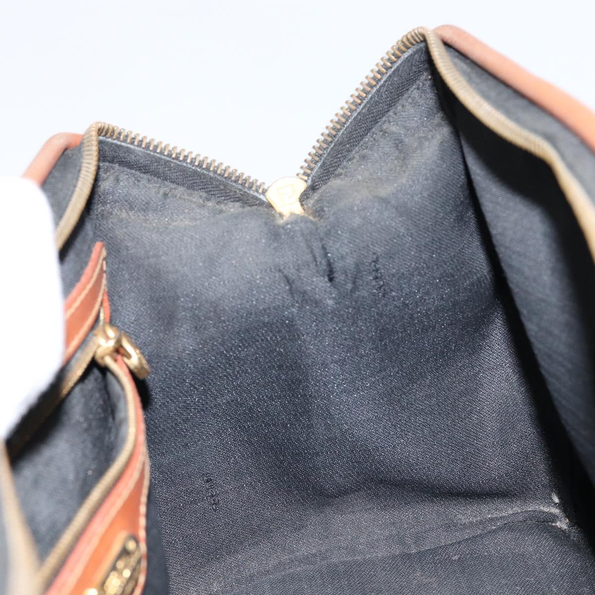 FENDI Pecan Canvas Hand Bag PVC Brown Gold Auth 146932