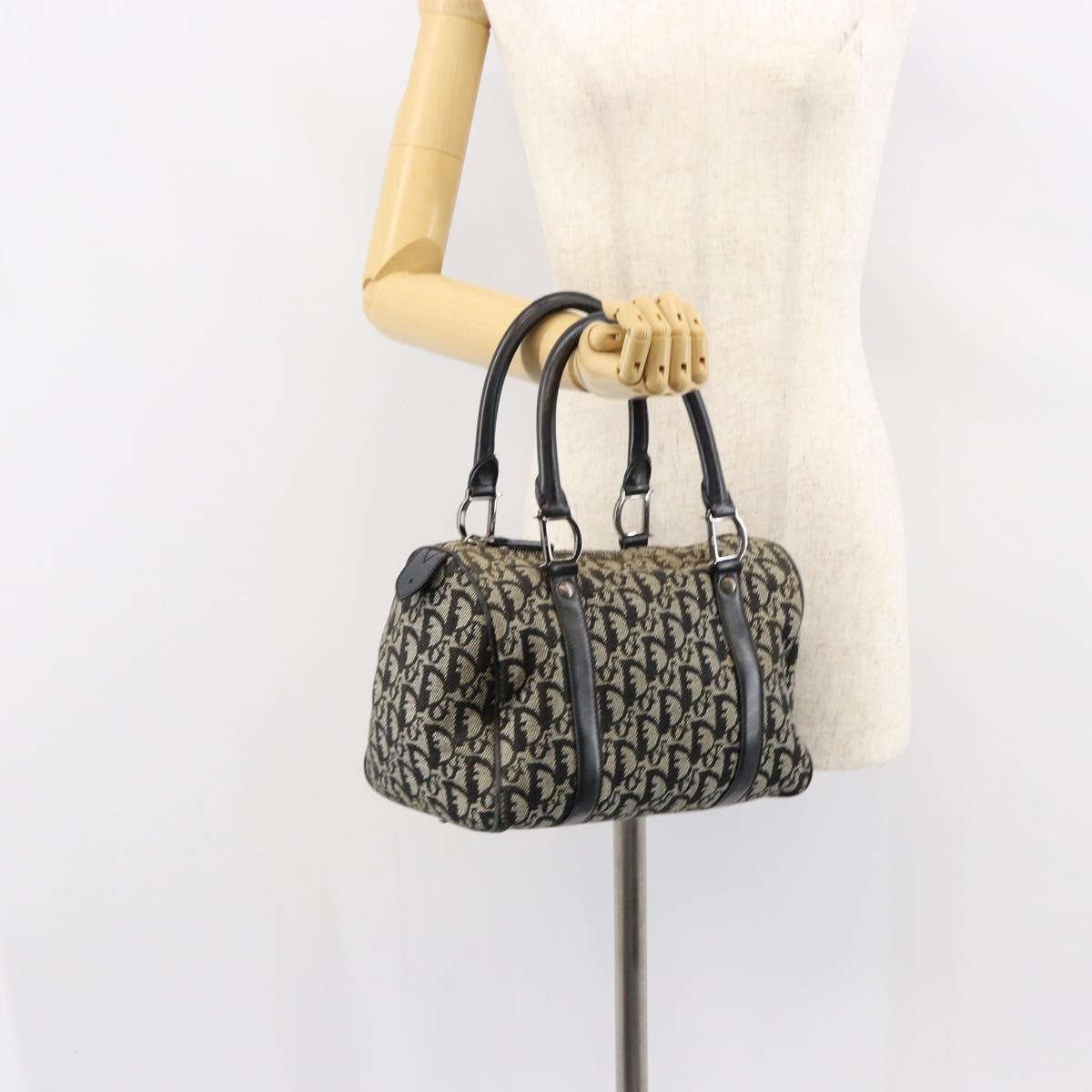 Christian Dior Trotter Canvas Mini Boston Bag Black Silver Auth 146933