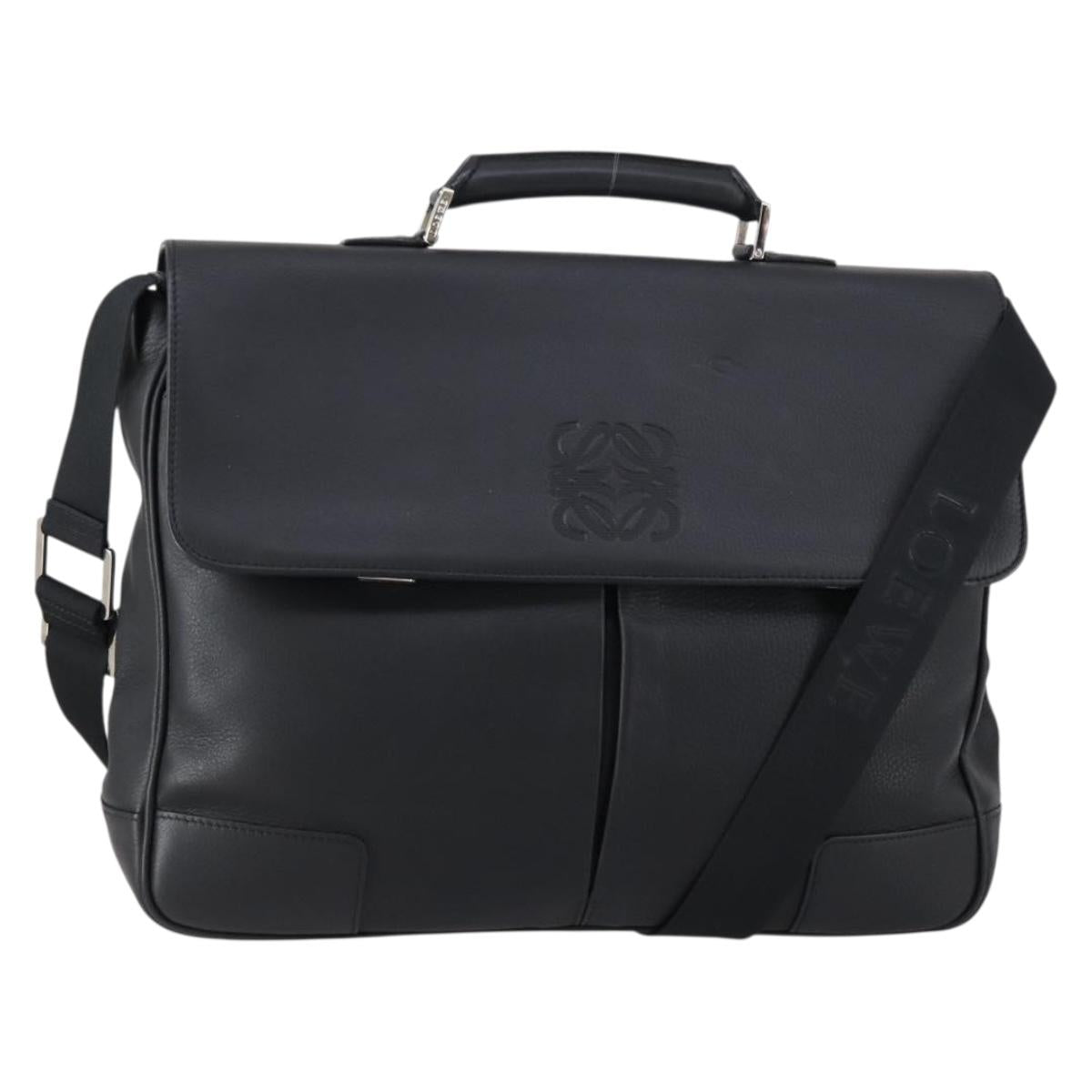 LOEWE Anagram Business Bag Leather 2way Black Silver Auth 146935