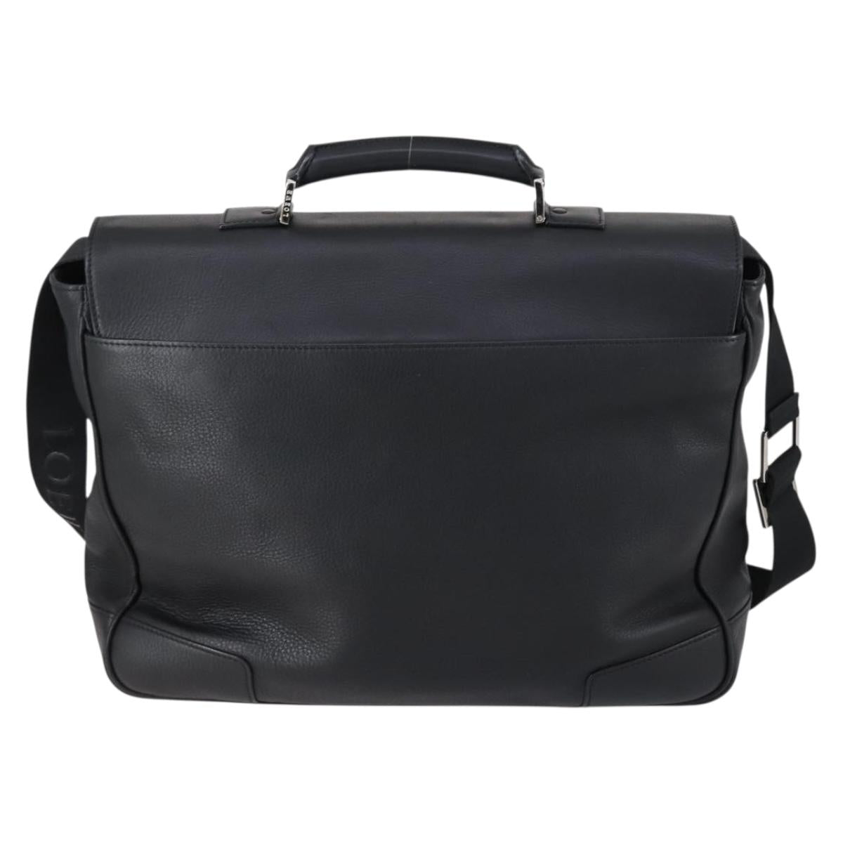 LOEWE Anagram Business Bag Leather 2way Black Silver Auth 146935