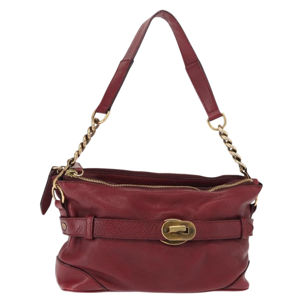 BURBERRY Shoulder Bag Leather Red Gold Auth 146940