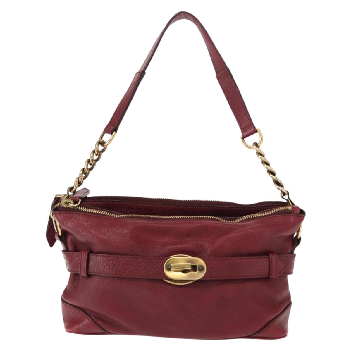 BURBERRY Shoulder Bag Leather Red Gold Auth 146940
