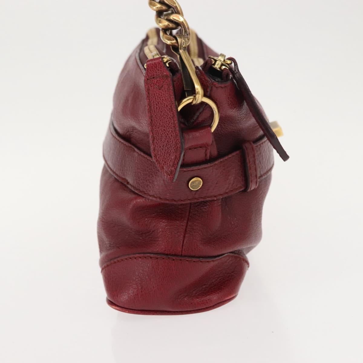 BURBERRY Shoulder Bag Leather Red Gold Auth 146940