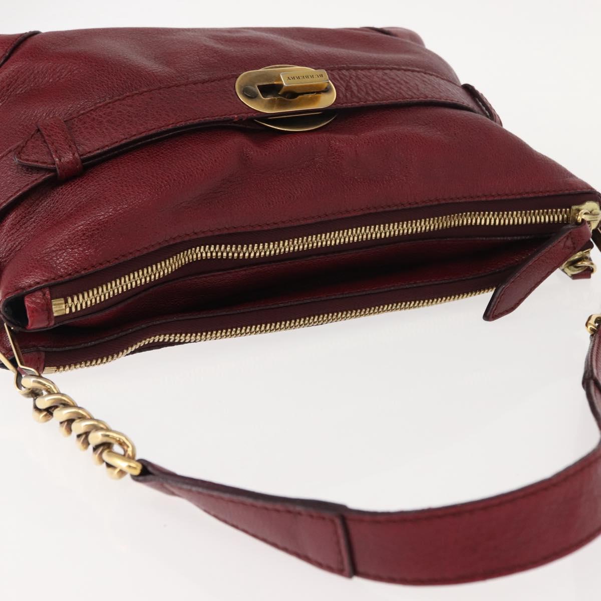 BURBERRY Shoulder Bag Leather Red Gold Auth 146940