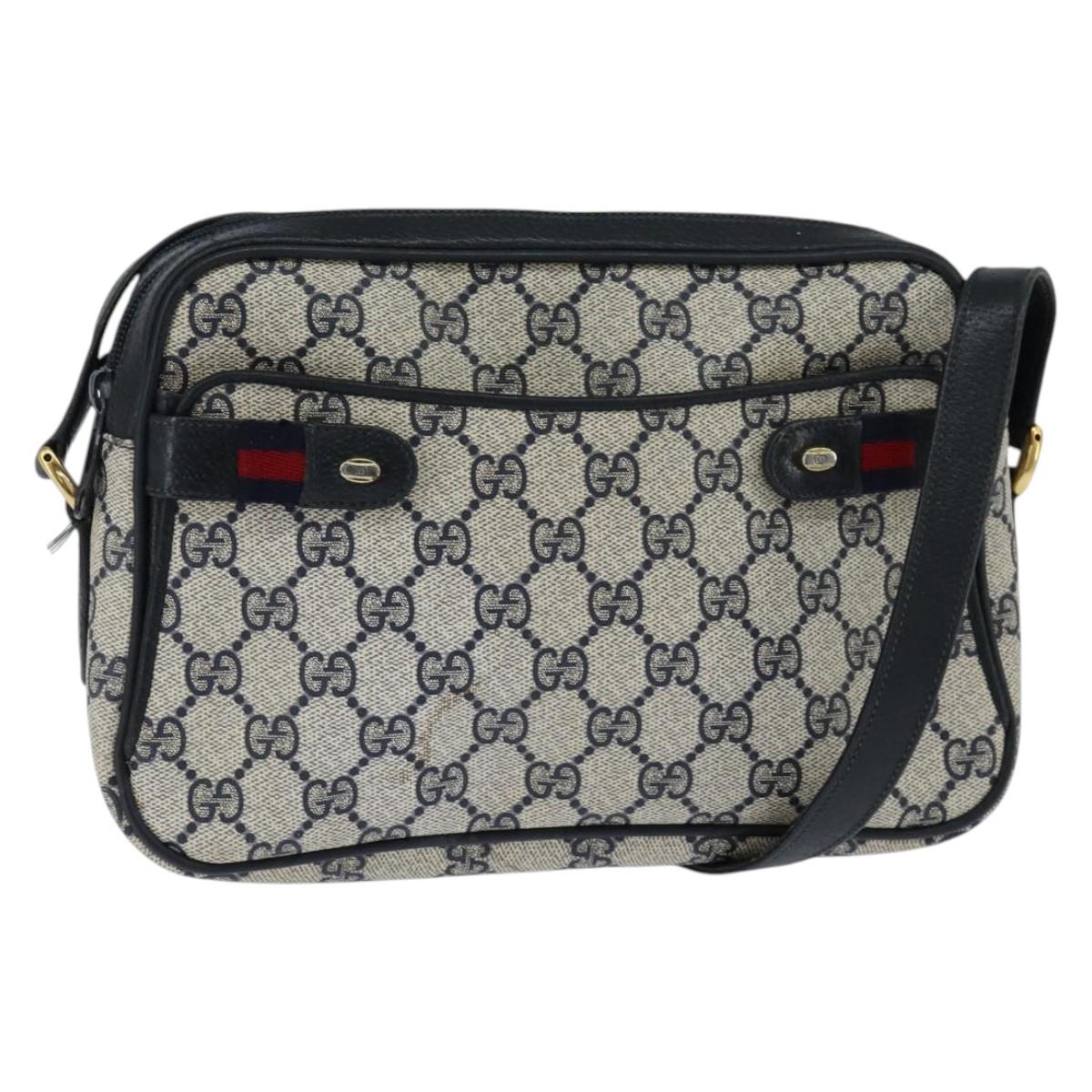 GUCCI GG Supreme Sherry Line Shoulder Bag PVC Navy Gold 904 02 049 Auth 146942