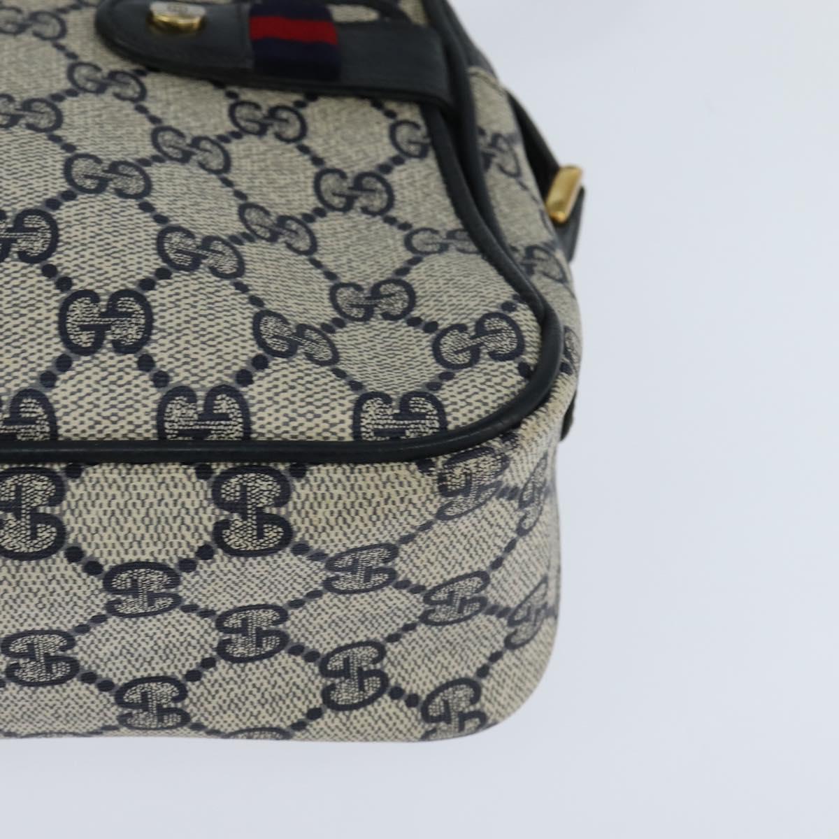 GUCCI GG Supreme Sherry Line Shoulder Bag PVC Navy Gold 904 02 049 Auth 146942